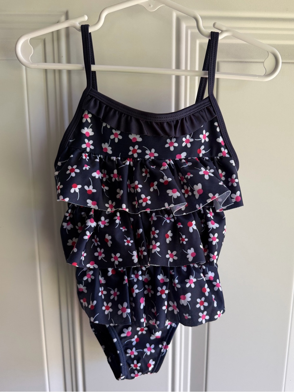 Penelope Plumm  Navy Floral Ruffle One-Piece Swimsuit 2T